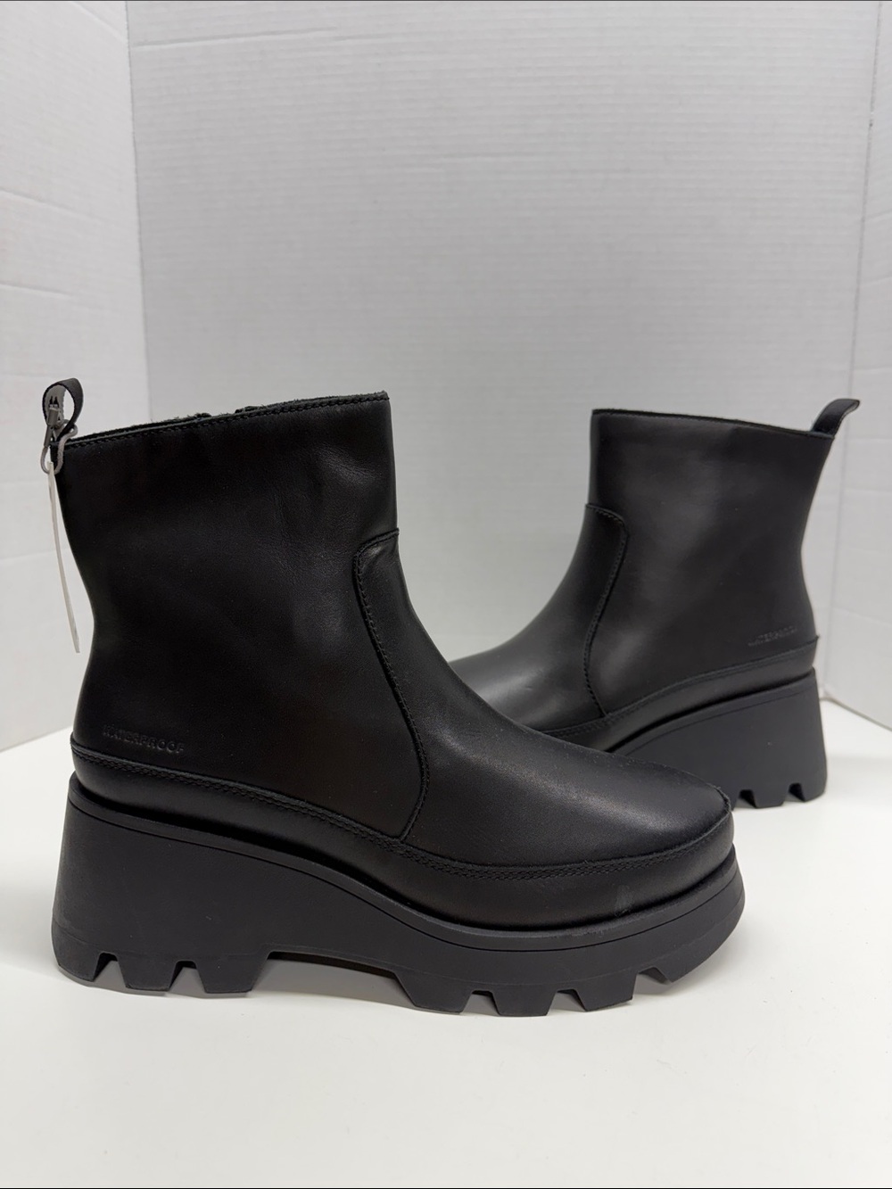 Cougar Villa Boots Waterproof Leather Heeled Platform Ankle Boot Black New 11